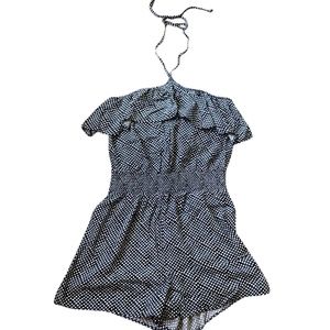 NWT aerie Blue & White Ruffled Halter Romper Size L